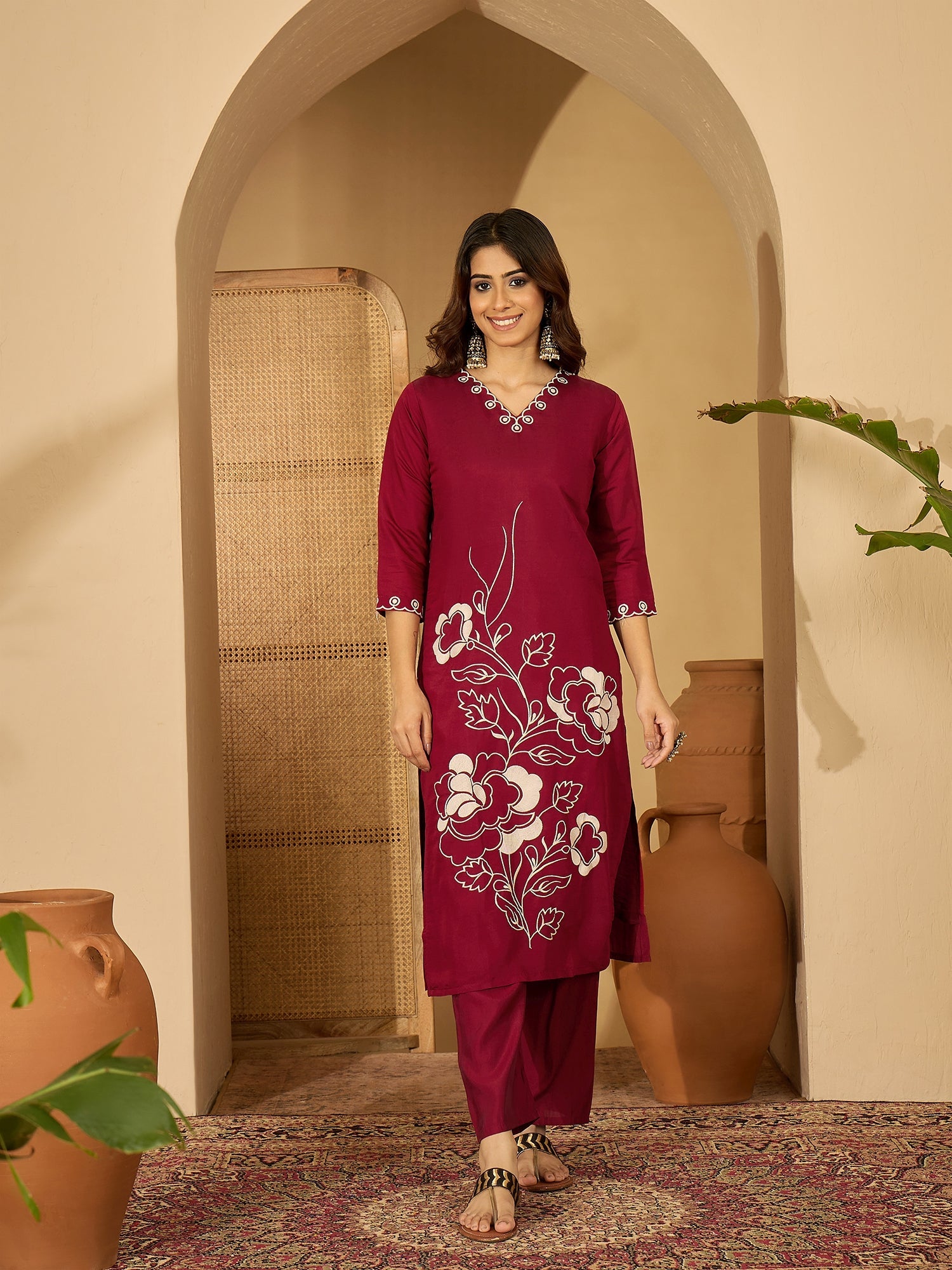 Joban Fashion Maroon Silk Embroidery Readymade Kurta Set - Distacart