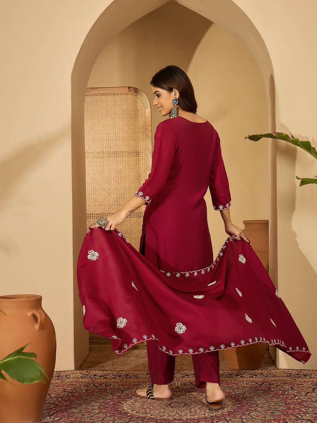 Joban Fashion Maroon Silk Embroidery Readymade Kurta Set - Distacart