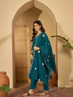Joban Fashion Teal Silk Embroidery Readymade Kurta Set - Distacart