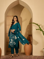 Joban Fashion Teal Silk Embroidery Readymade Kurta Set - Distacart