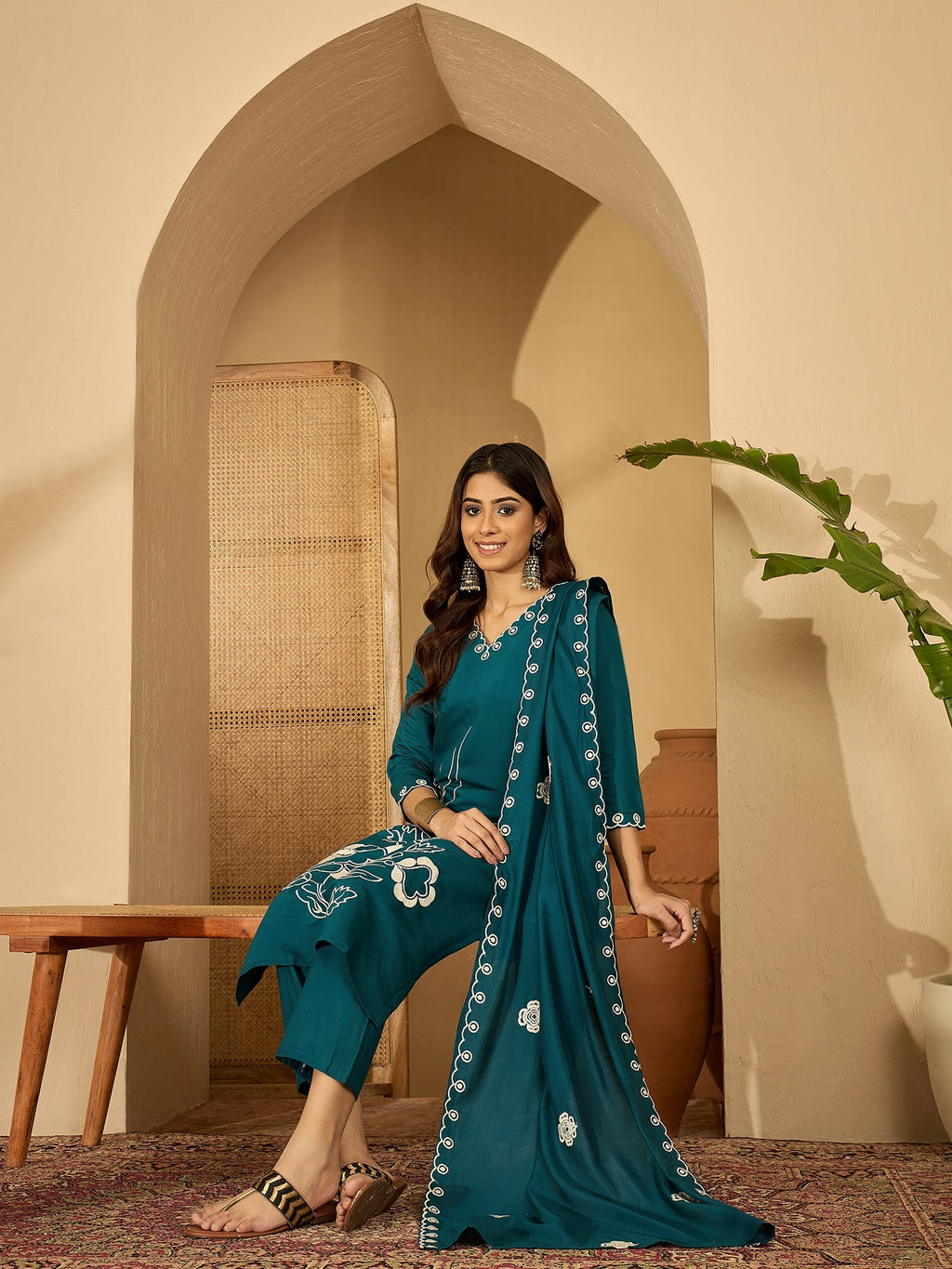 Joban Fashion Teal Silk Embroidery Readymade Kurta Set - Distacart