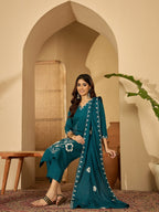 Joban Fashion Teal Silk Embroidery Readymade Kurta Set - Distacart