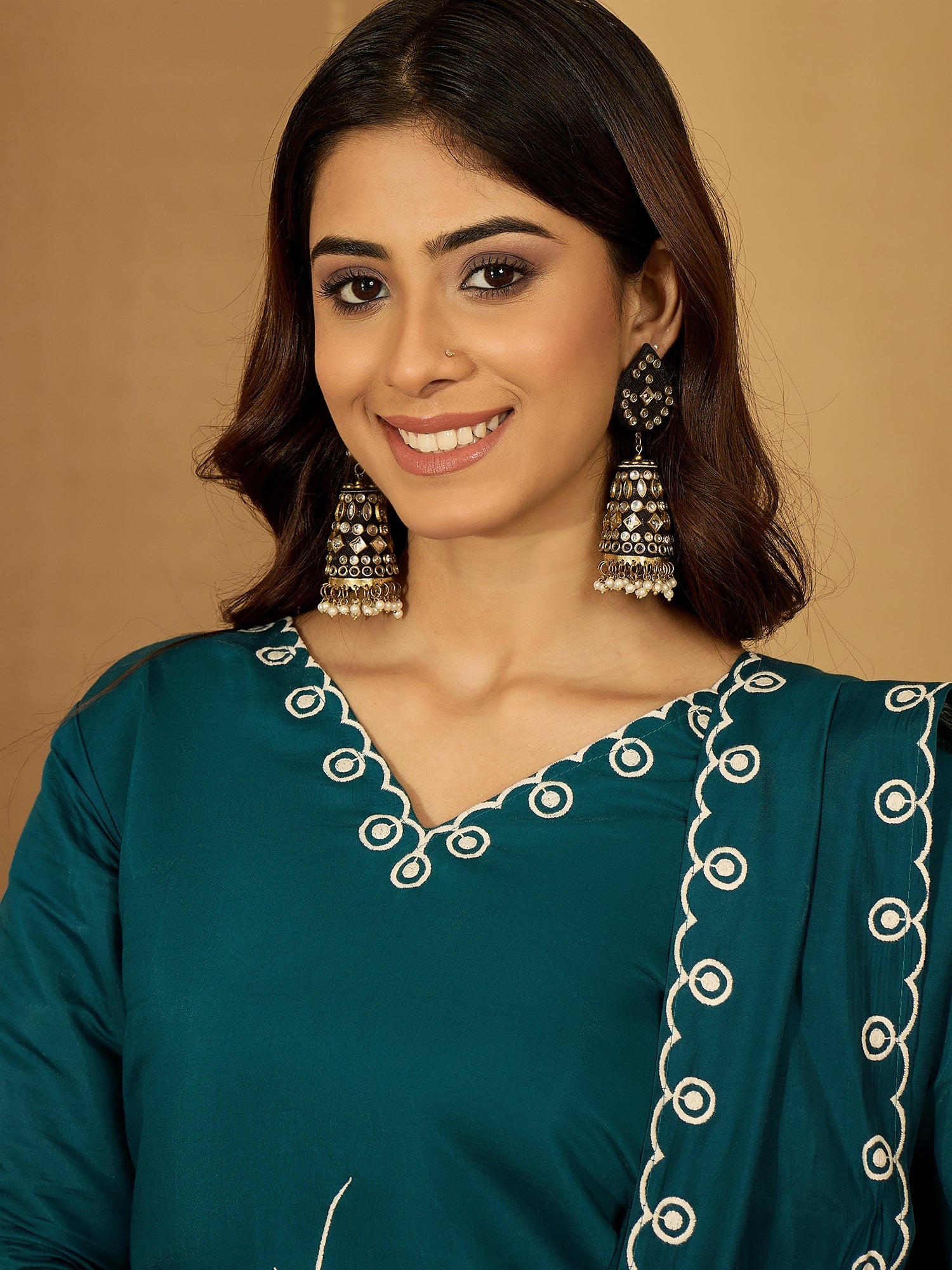 Joban Fashion Teal Silk Embroidery Readymade Kurta Set - Distacart