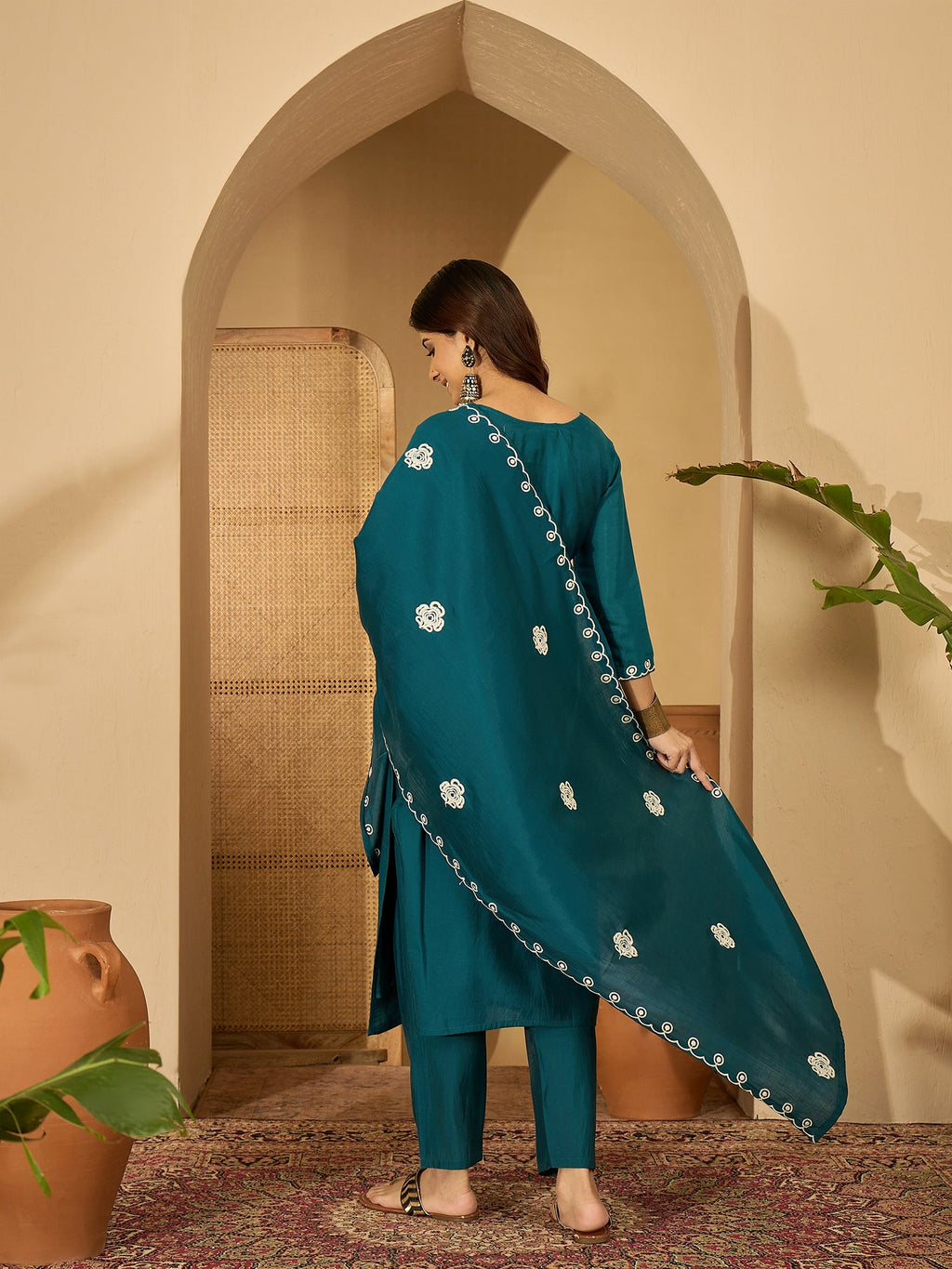 Joban Fashion Teal Silk Embroidery Readymade Kurta Set - Distacart