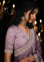 Monjolika Fashion Lilac Colour Tissue Silk Embroidered Saree - Distacart