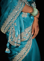 Monjolika Fashion Sky Blue Colour Tissue Silk Embroidered Saree