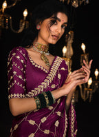 Monjolika Fashion Dark Purple Colour Tissue Silk Trendy Sarees For Women