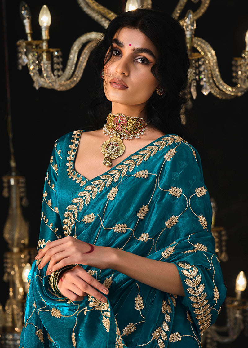 Monjolika Fashion Dark Blue Colour Tissue Silk Trendy Sarees For Women - Distacart