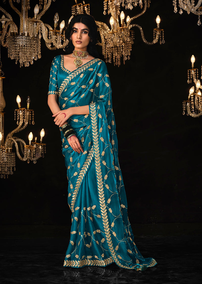 Monjolika Fashion Dark Blue Colour Tissue Silk Trendy Sarees For Women - Distacart