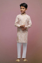 Raivat Ethnic Cotton Thread Work Kids Kurta Pajama In Peach Colour