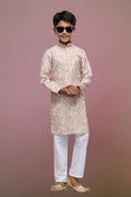 Raivat Ethnic Cotton Thread Work Kids Kurta Pajama In Peach Colour
