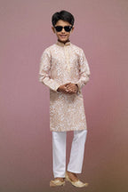 Raivat Ethnic Cotton Thread Work Kids Kurta Pajama In Peach Colour