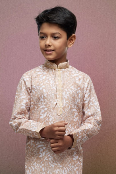 Raivat Ethnic Cotton Thread Work Kids Kurta Pajama In Peach Colour
