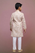 Raivat Ethnic Cotton Thread Work Kids Kurta Pajama In Peach Colour