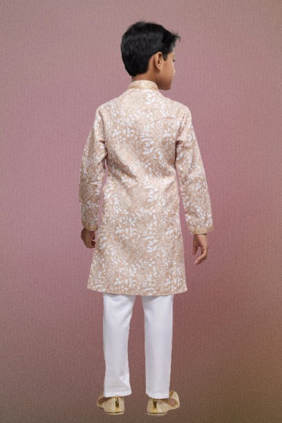 Raivat Ethnic Cotton Thread Work Kids Kurta Pajama In Peach Colour