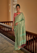 Monjolika Fashion Sea Green Colour Weaving Nylon Silk Saree