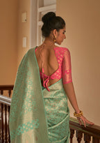 Monjolika Fashion Sea Green Colour Weaving Nylon Silk Saree