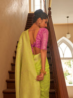 Monjolika Fashion Lime Colour Weaving Nylon Silk Saree