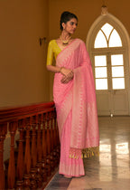 Monjolika Fashion Salmon Colour Weaving Nylon Silk Saree