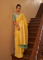Monjolika Fashion Yellow Colour Weaving Nylon Silk Saree