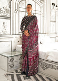 Monjolika Fashion Maroon Colour Satin Crepe Printed Lightwear Sarees