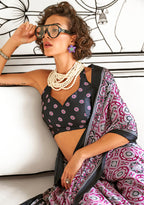 Monjolika Fashion Wine Colour Satin Crepe Printed Lightwear Sarees