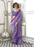 Monjolika Fashion Royal Blue Colour Satin Crepe Printed Lightwear Sarees - Distacart