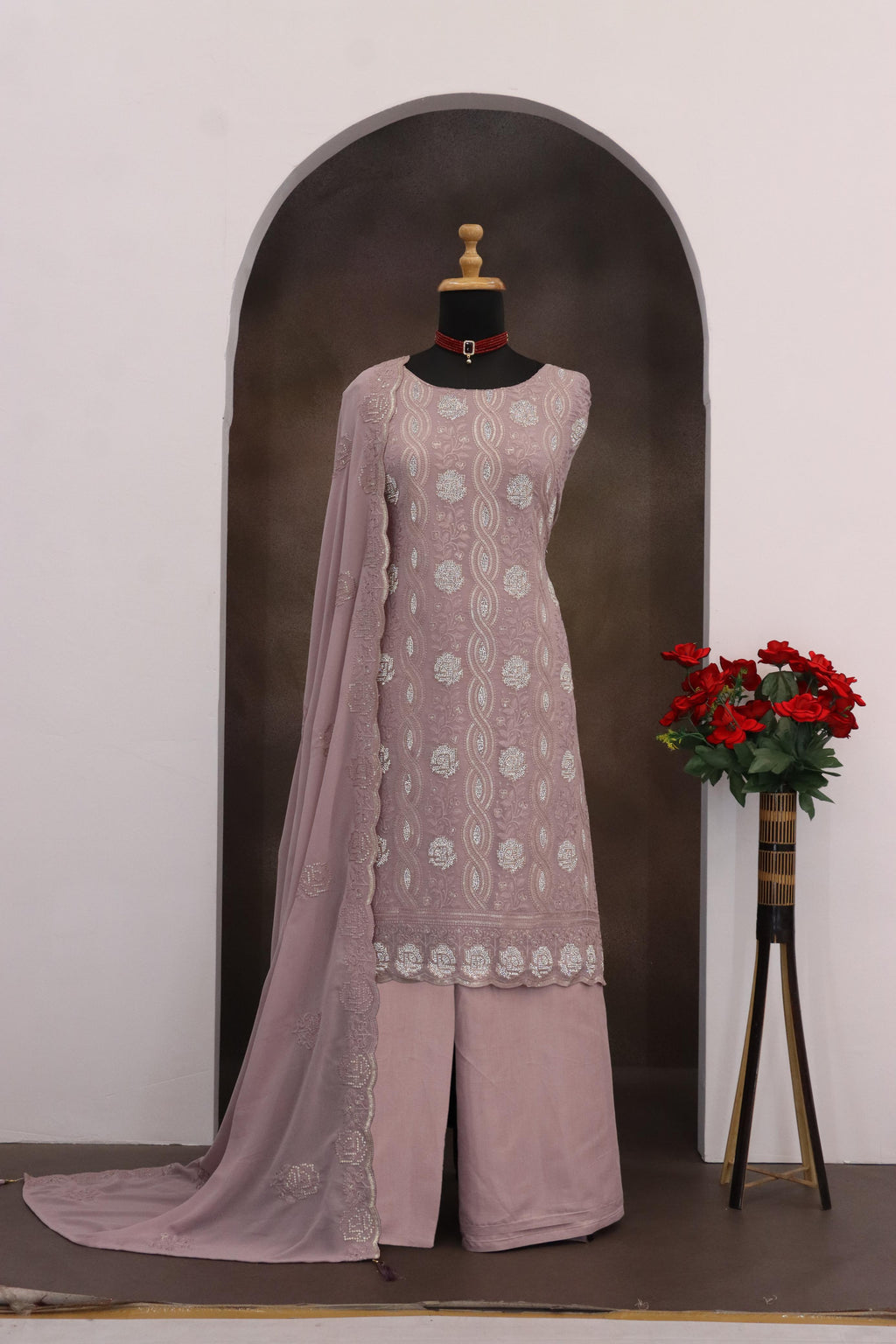 Anaita Lavender Faux Georgette Suit With Embroidery & Sequence Work - Distacart