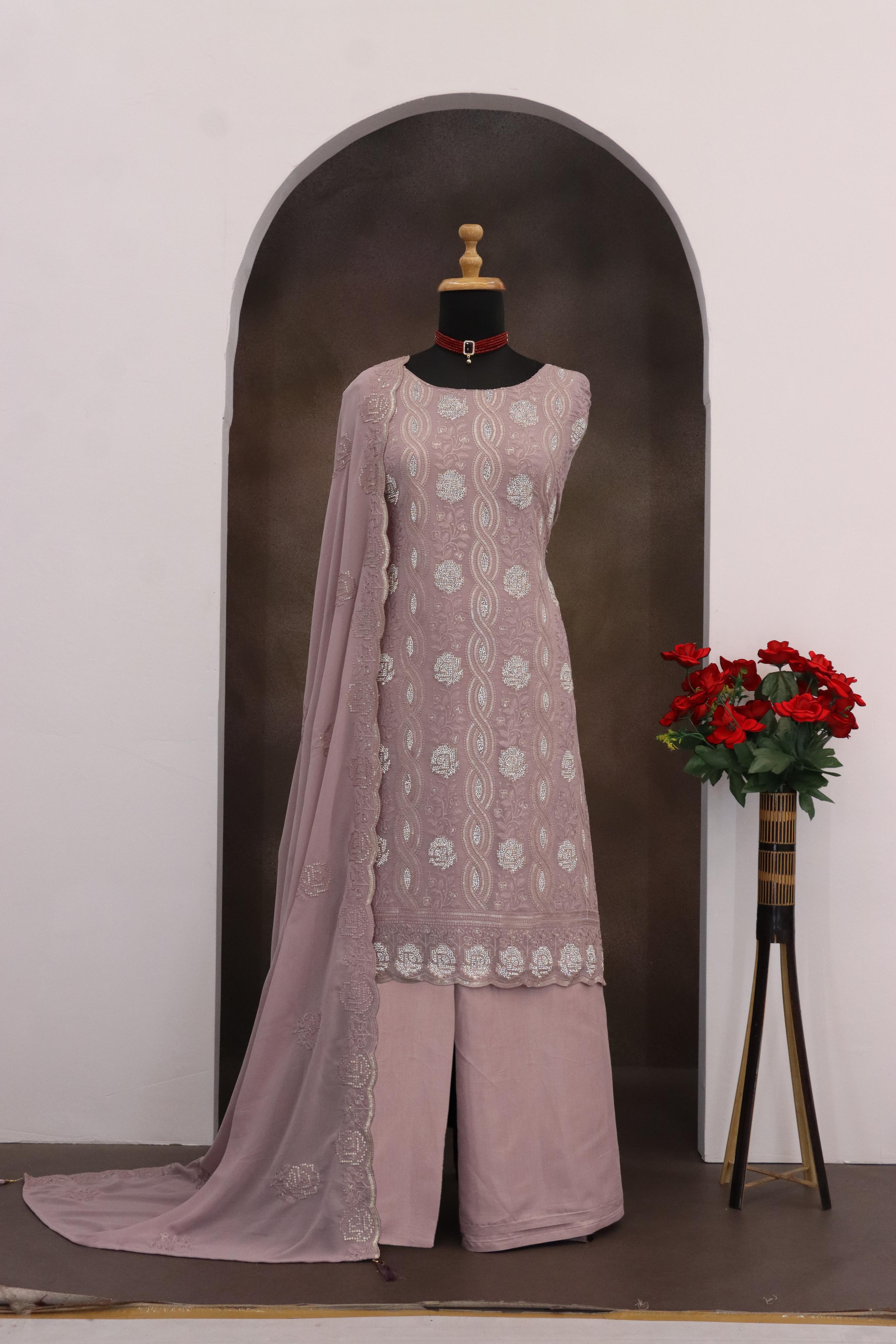 Anaita Lavender Faux Georgette Suit With Embroidery & Sequence Work - Distacart