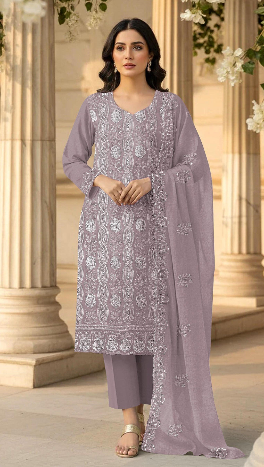 Anaita Lavender Faux Georgette Suit With Embroidery & Sequence Work - Distacart