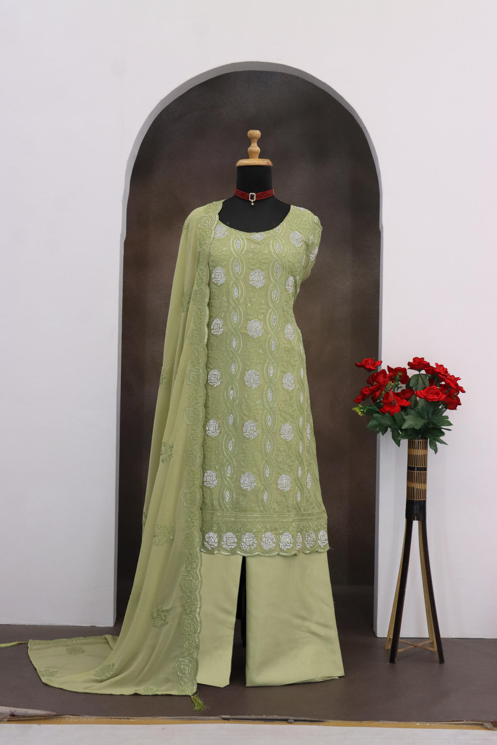Anaita Green Faux Georgette Suit With Embroidery & Sequence Work - Distacart