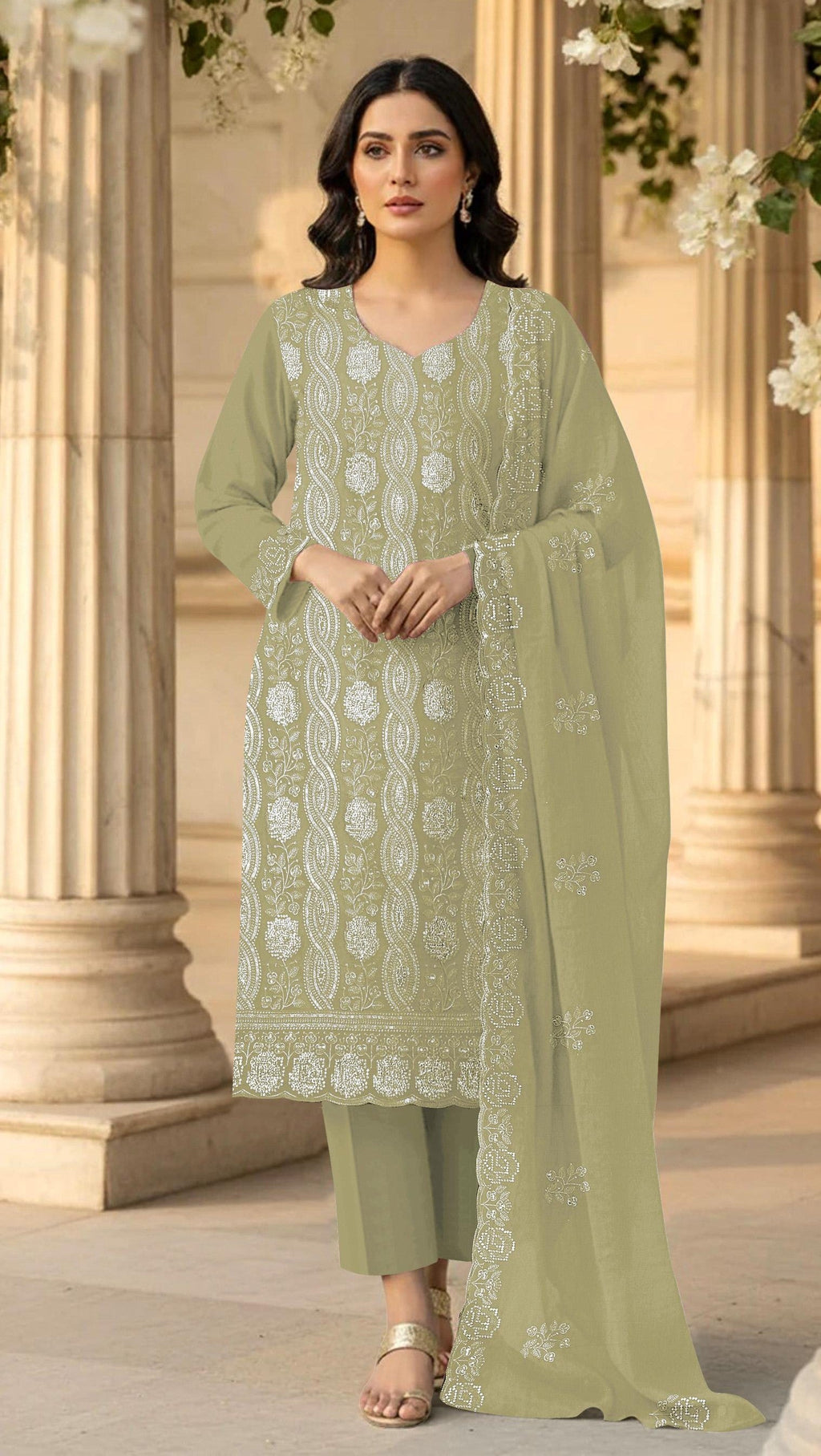 Anaita Green Faux Georgette Suit With Embroidery & Sequence Work - Distacart