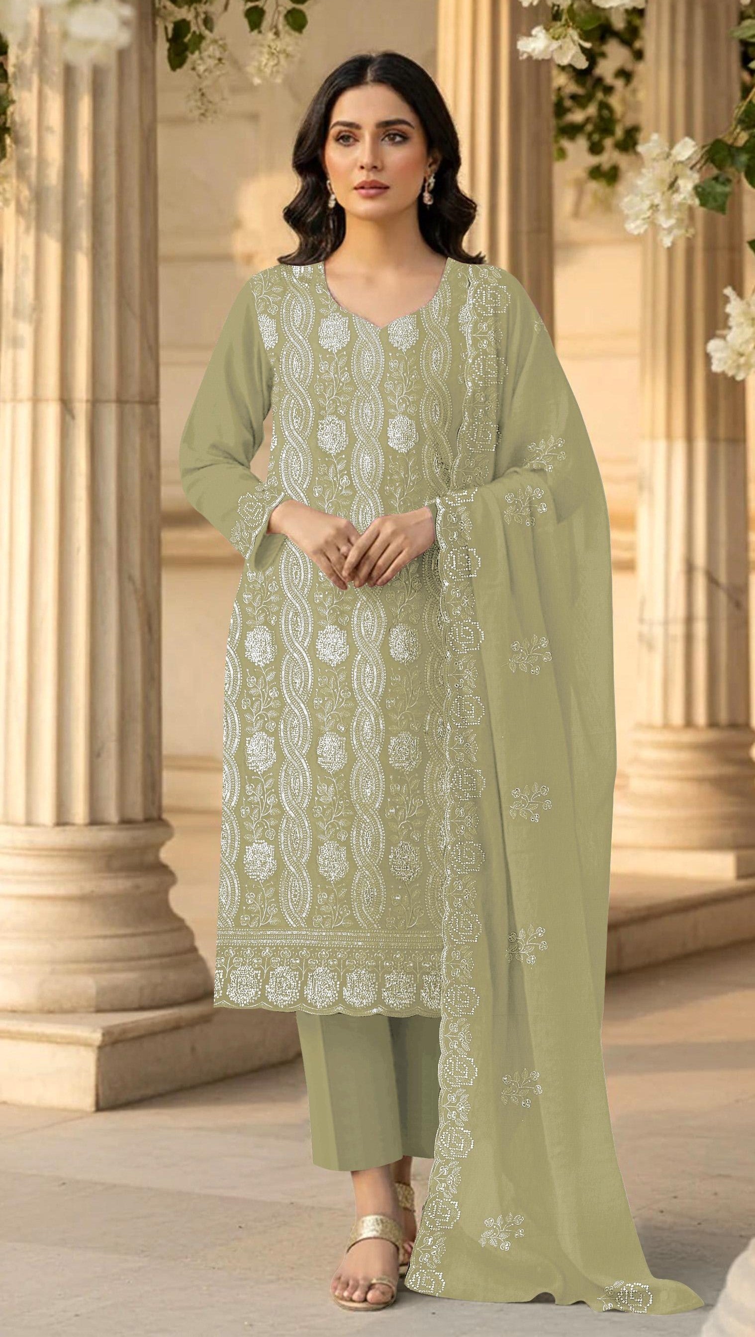 Anaita Green Faux Georgette Suit With Embroidery & Sequence Work - Distacart
