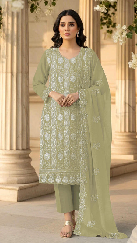 Anaita Green Faux Georgette Suit With Embroidery & Sequence Work