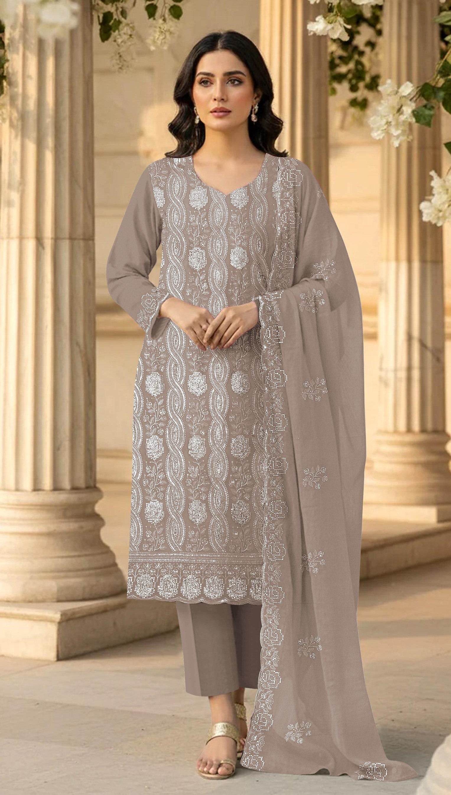 Anaita Chiku Faux Georgette Suit With Embroidery & Sequence Work - Distacart
