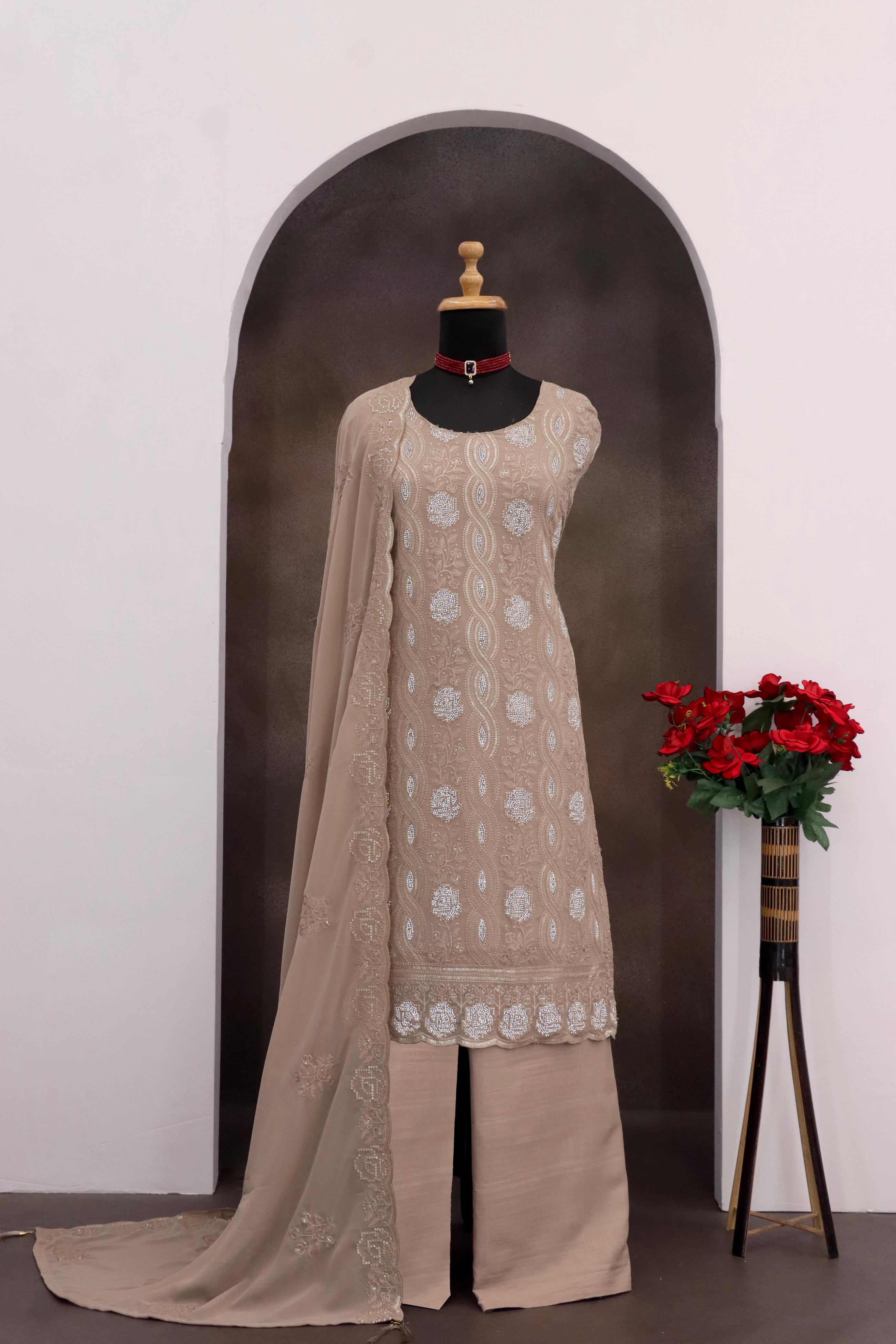 Anaita Chiku Faux Georgette Suit With Embroidery & Sequence Work - Distacart