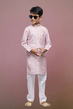 Raivat Ethnic Cotton Thread Work Kids Kurta Pajama In Pink Colour