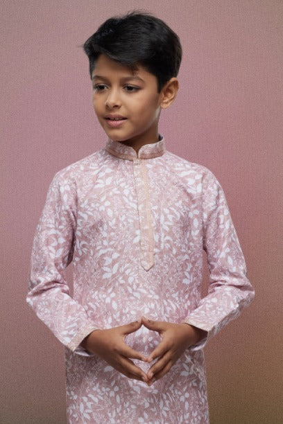 Raivat Ethnic Cotton Thread Work Kids Kurta Pajama In Pink Colour