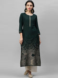 Indo Era Women Green Embroidered Straight Kurta - Distacart
