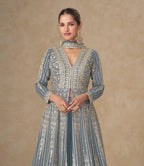Anaita Grey Chinon Stitched Anarkali Suits With Embroidery & Sequence Work - Distacart