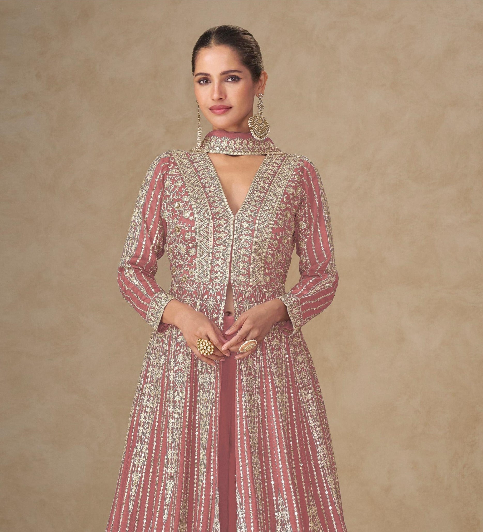 Anaita Peach Chinon Stitched Anarkali Suits With Embroidery & Sequence Work - Distacart