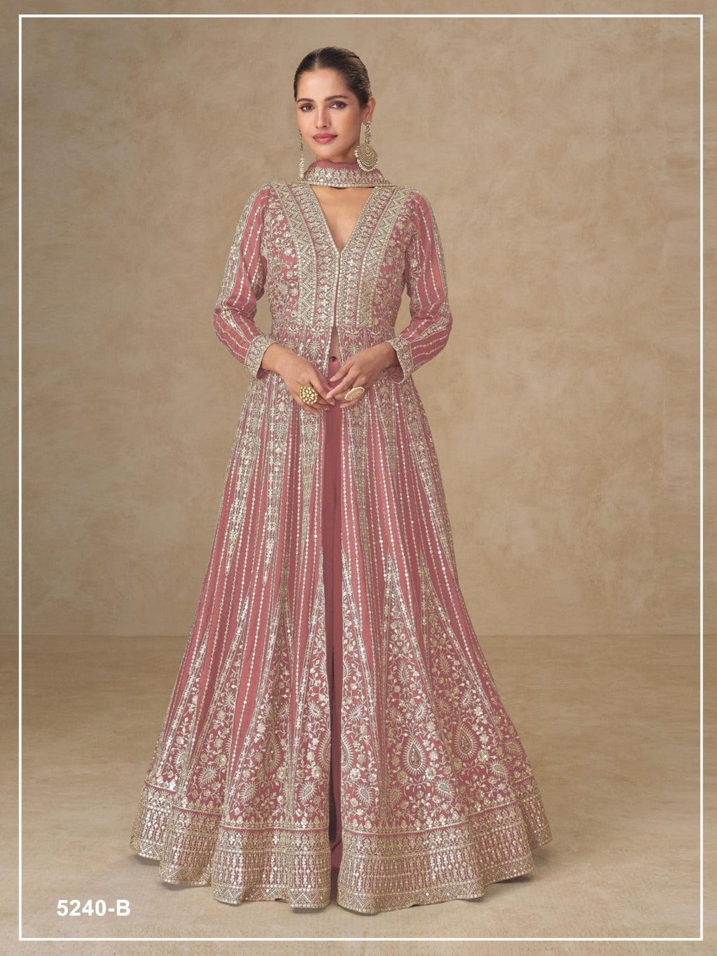 Anaita Peach Chinon Stitched Anarkali Suits With Embroidery & Sequence Work - Distacart