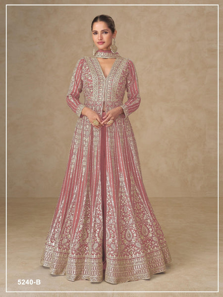 Anaita Peach Chinon Stitched Anarkali Suits With Embroidery & Sequence Work
