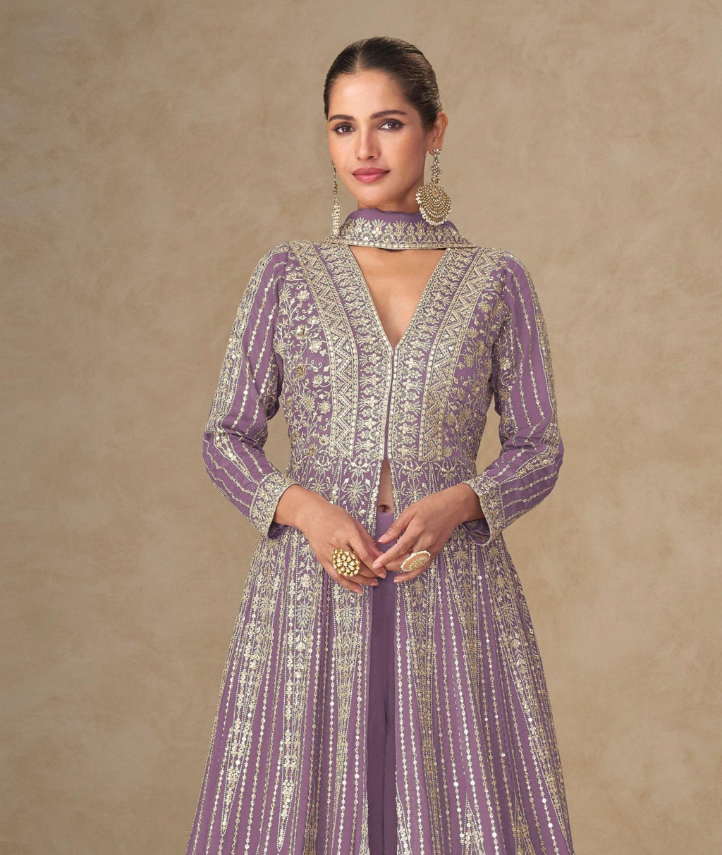 Anaita Lavender Chinon Stitched Anarkali Suits With Embroidery & Sequence Work - Distacart