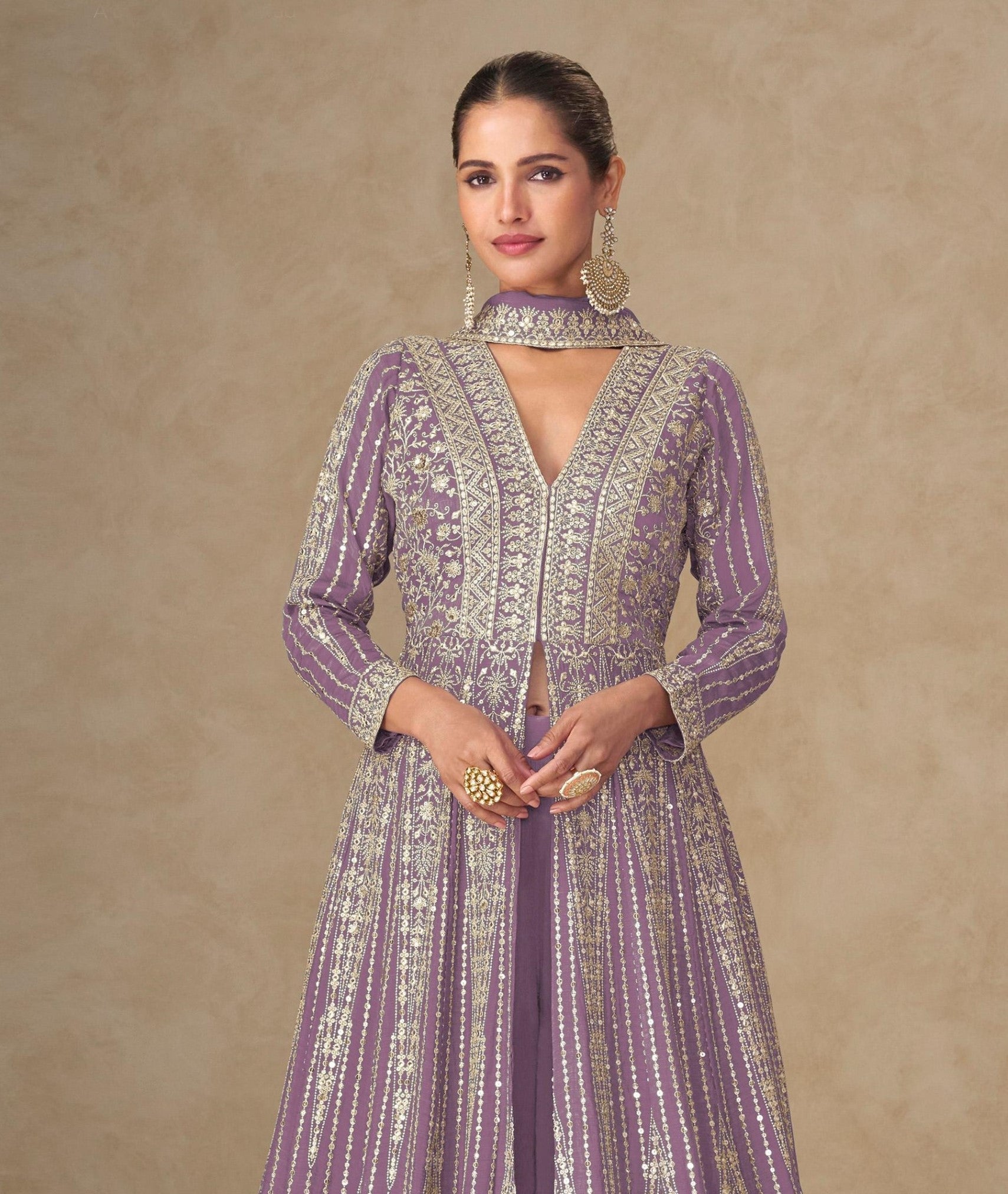 Anaita Lavender Chinon Stitched Anarkali Suits With Embroidery & Sequence Work - Distacart