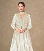 Anaita White Chinon Stitched Anarkali Suits With Embroidery & Sequence Work - Distacart
