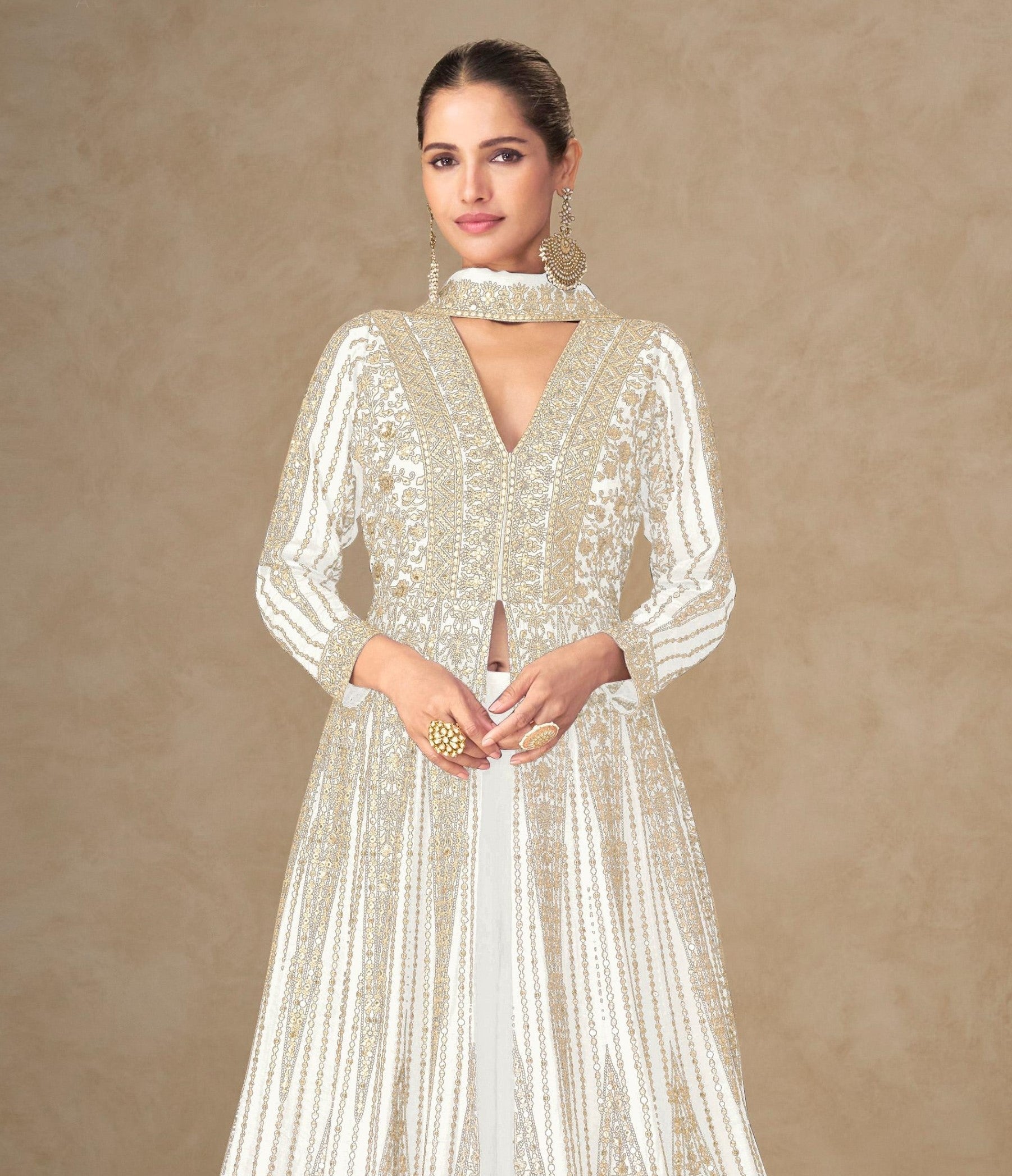 Anaita White Chinon Stitched Anarkali Suits With Embroidery & Sequence Work - Distacart