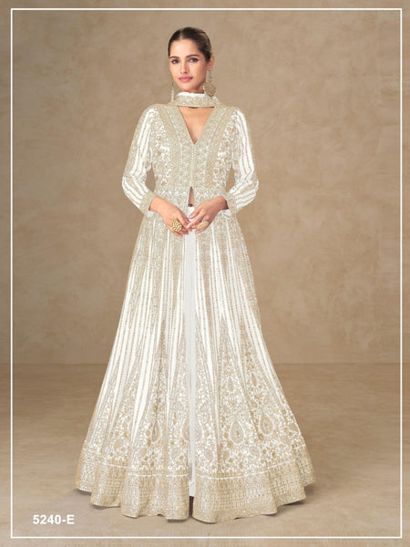 Anaita White Chinon Stitched Anarkali Suits With Embroidery & Sequence Work