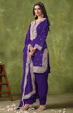 Monjolika Fashion Violet Color Embroidered Santoon Chanderi Silk Salwar Suit - Distacart