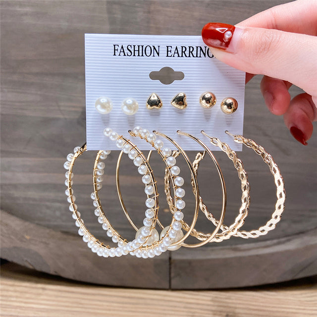 Gold-Plated Alloy Set Of 6 Designer Earrings - The Pari - Distacart